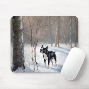 Boston Terrier Let It Snow Christmas Mouse Mat