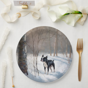 Boston Terrier Let It Snow Christmas Paper Plate