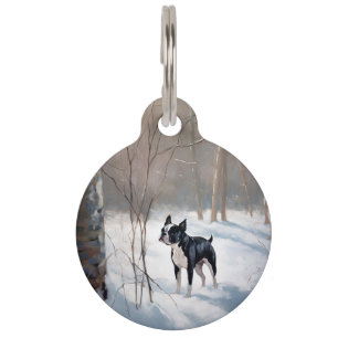 Boston Terrier Let It Snow Christmas Pet Tag