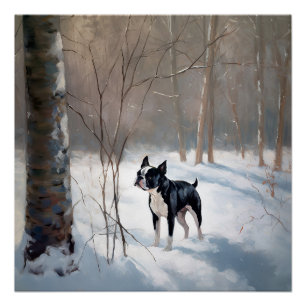 Boston Terrier Let It Snow Christmas Poster