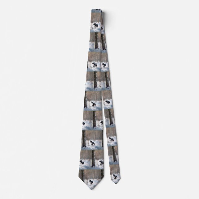 Boston Terrier Let It Snow Christmas Tie (Front)