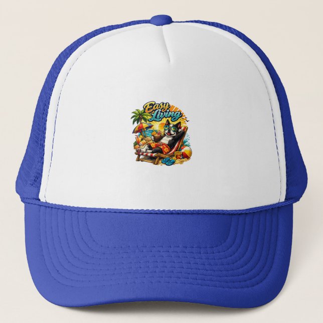 Boston Terrier Life Easy Living Trucker Hat (Front)