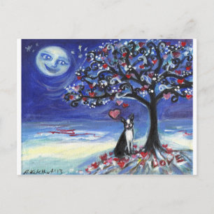 Boston Terrier love hearts smiling moon ocean Postcard