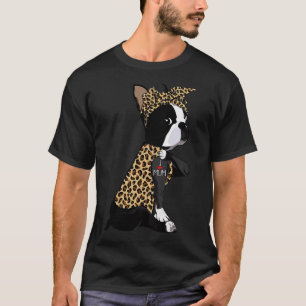 Boston Terrier Lover I Love Mum Tattoo Leopard Mot T-Shirt