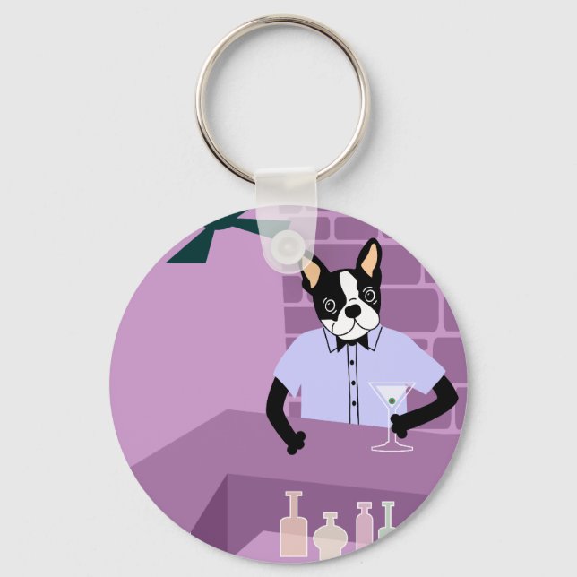 Boston Terrier Martini Bar Key Ring (Front)