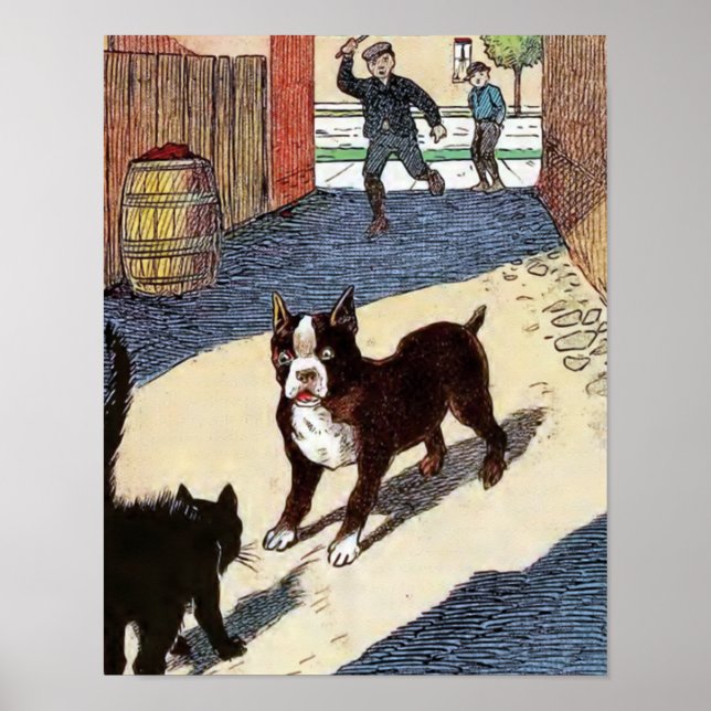 Boston Terrier Meets Cat Poster (Front)