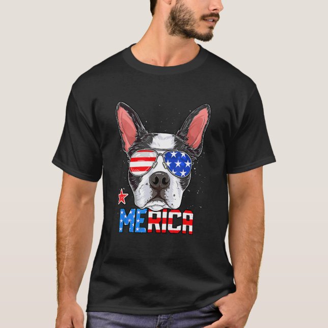 Boston Terrier Merica 4th of July  Men Boys Dog Pu T-Shirt (Front)