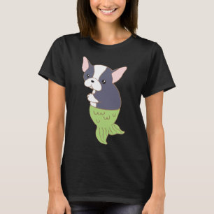 Boston Terrier Mermaid Merboston Glancing Back T-Shirt