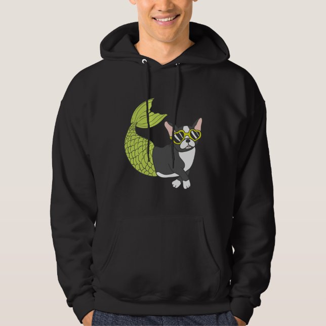Boston Terrier Mermaid Merboston Too Cool For Scho Hoodie (Front)