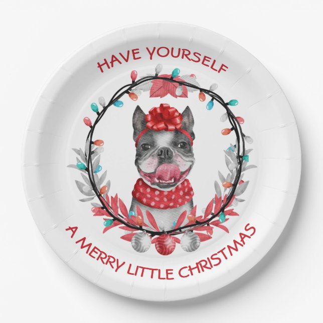 Boston Terrier Merry Christmas Paper Plate (Front)