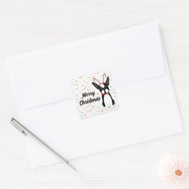 Boston Terrier Merry Christmas Stickers (Envelope)
