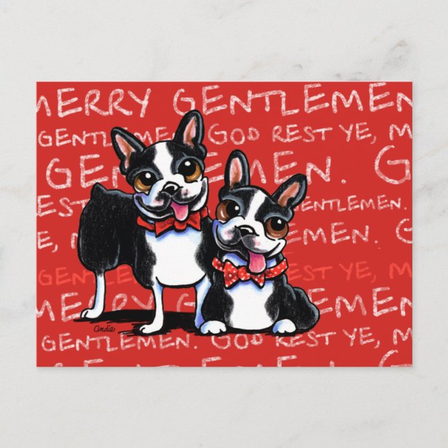 Boston Terrier Merry Gentlemen Funny Christmas Holiday Postcard (Front)