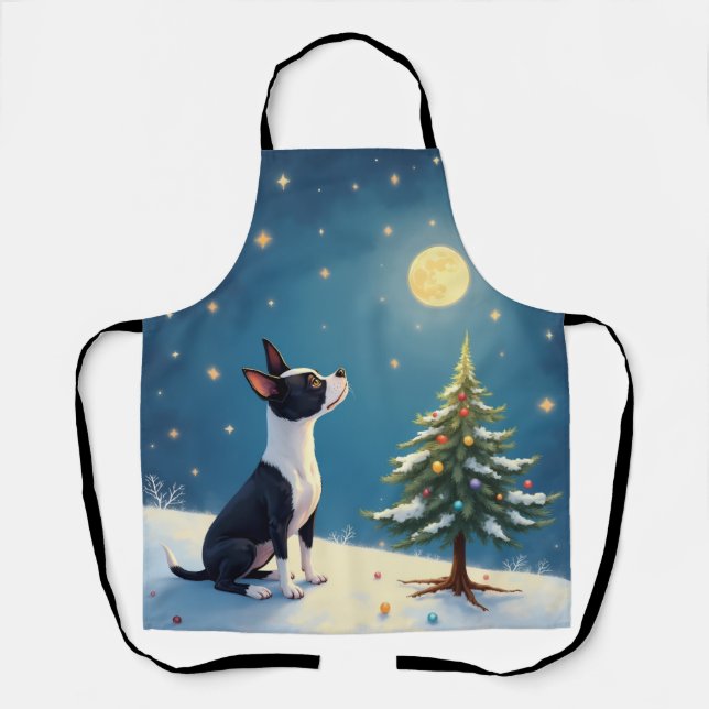Boston Terrier Midnight Star-Gazing Christmas Apron (Front)
