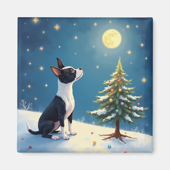 Boston Terrier Midnight Star-Gazing Christmas Magnet (Front)