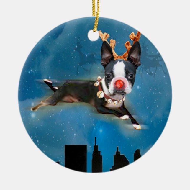 Boston Terrier Mirabelle Holiday Ornament (Front)