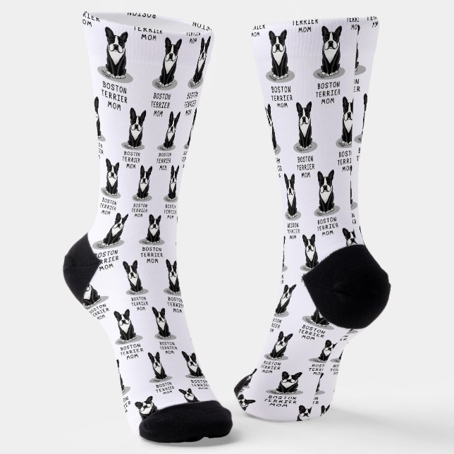 Boston Terrier Mum (black) - Cute dog Socks (Angled)