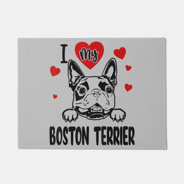 Boston Terrier mum, Boston Terrier dad, dog lover Doormat (Front)