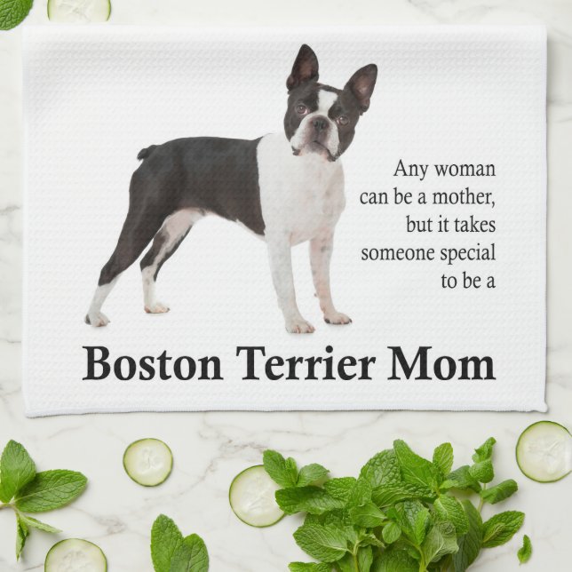 Boston Terrier Mum Kitchen Towel (Folded)