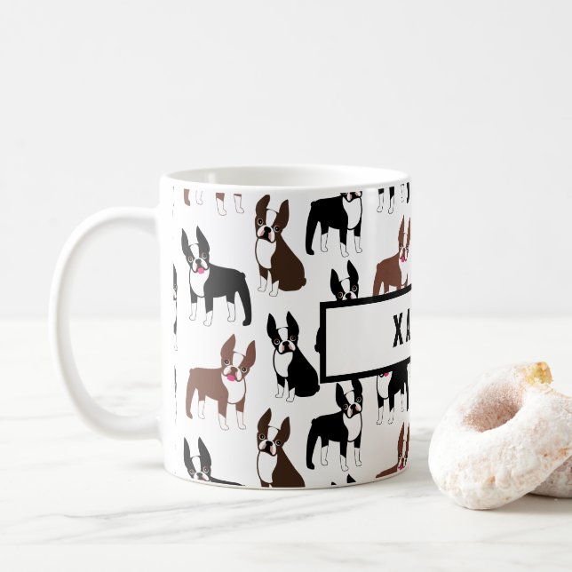 Boston Terrier Mum or Dad Name Coffee Mug (With Donut)