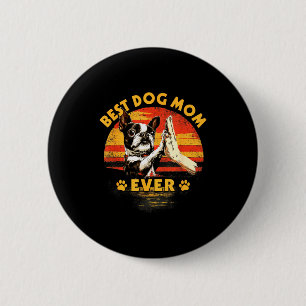 Boston terrier mum retro sunset funny dog mother's 6 cm round badge
