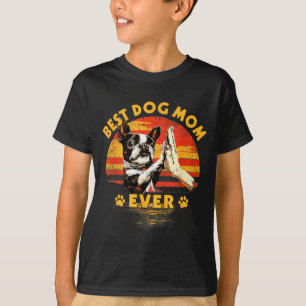 Boston terrier mum retro sunset funny dog mother's T-Shirt