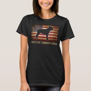 Boston Terrier Mum Vintage American Flag Patriotic T-Shirt