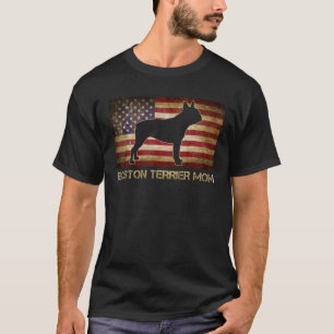 Boston Terrier Mum Vintage American Flag Patriotic T-Shirt