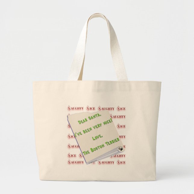 Boston Terrier Naughty or Nice Large Tote Bag (Front)