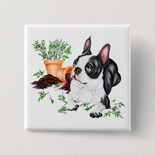 Boston Terrier Naughty Pup Button (Front)