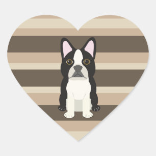 Boston Terrier Neutral striped  Heart Sticker