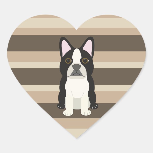 Boston Terrier Neutral striped  Heart Sticker (Front)
