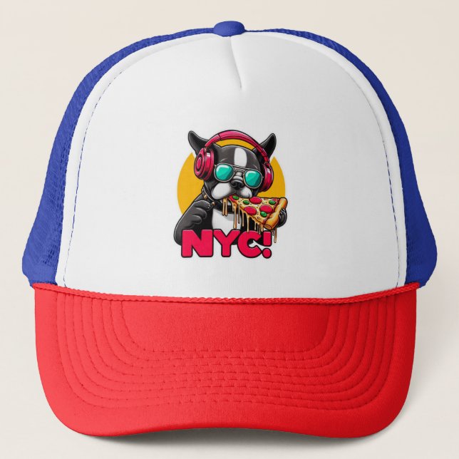 BOSTON TERRIER-NYC STYLE TRUCKER HAT (Front)