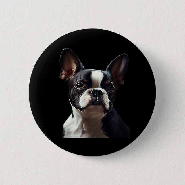 Boston Terrier - Oil Paint Classic T-Shirt 6 Cm Round Badge (Front)
