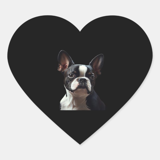 Boston Terrier - Oil Paint Classic T-Shirt Heart Sticker (Front)