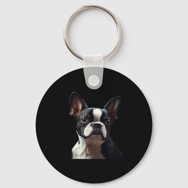 Boston Terrier - Oil Paint Classic T-Shirt Key Ring (Front)