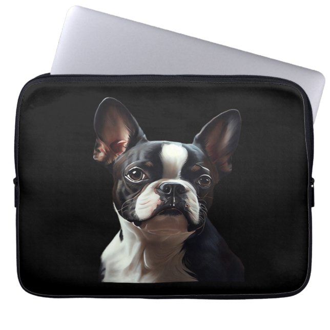 Boston Terrier - Oil Paint Classic T-Shirt Laptop Sleeve (Front)