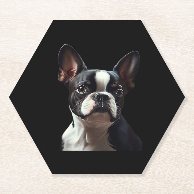 Boston Terrier - Oil Paint Classic T-Shirt Paper Coaster (Front)