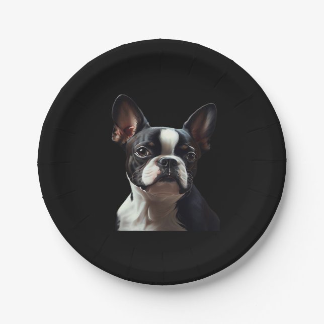 Boston Terrier - Oil Paint Classic T-Shirt Paper Plate (Front)