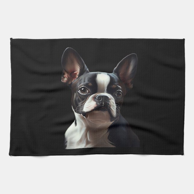 Boston Terrier - Oil Paint Classic T-Shirt Tea Towel (Horizontal)