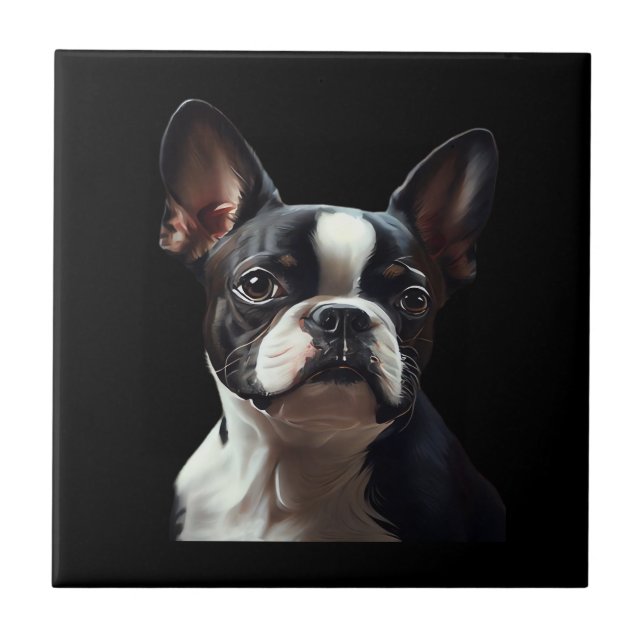 Boston Terrier - Oil Paint Classic T-Shirt Tile (Front)