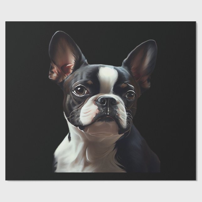 Boston Terrier - Oil Paint Classic T-Shirt Wrapping Paper (Flat)