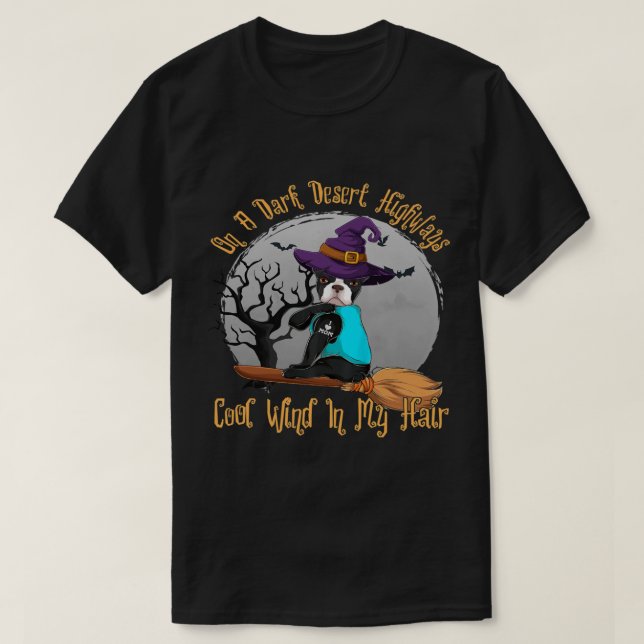 Boston Terrier On A Dark Desert Highway T-Shirt (Design Front)