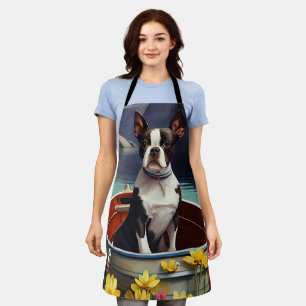 Boston Terrier on a Paddle: A Scenic Adventure Apron