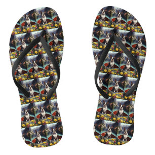 Boston Terrier on a Paddle: A Scenic Adventure  Flip Flops
