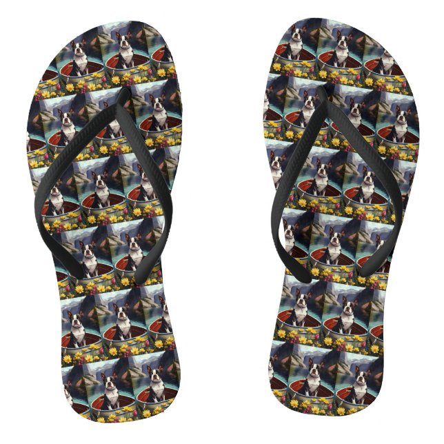 Boston Terrier on a Paddle: A Scenic Adventure  Flip Flops (Footbed)