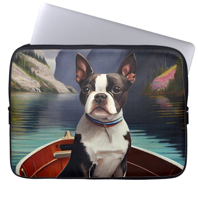 Boston Terrier on a Paddle: A Scenic Adventure Laptop Sleeve (Front)
