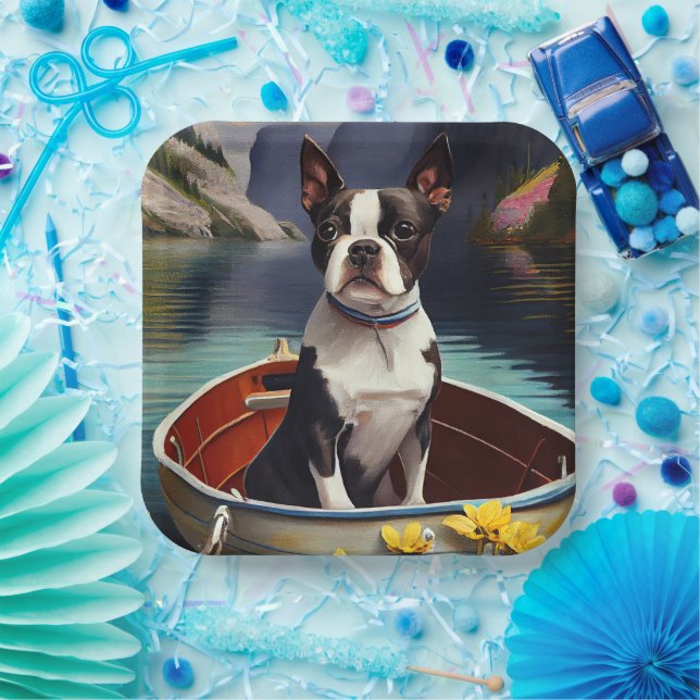 Boston Terrier on a Paddle: A Scenic Adventure Paper Plate (Party)