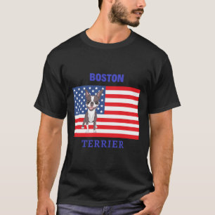 Boston Terrier On American Flag T-Shirt