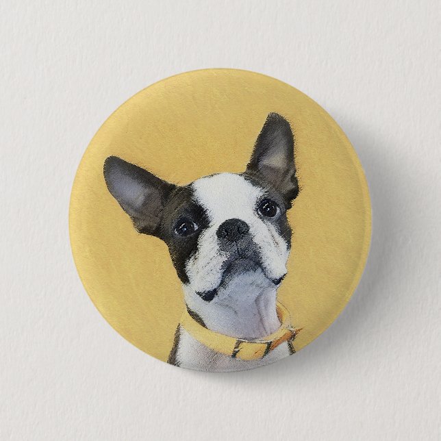 Boston Terrier Painting - Cute Original Dog Art 6 Cm Round Badge (Front)
