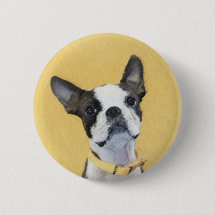 Boston Terrier Painting - Cute Original Dog Art 6 Cm Round Badge